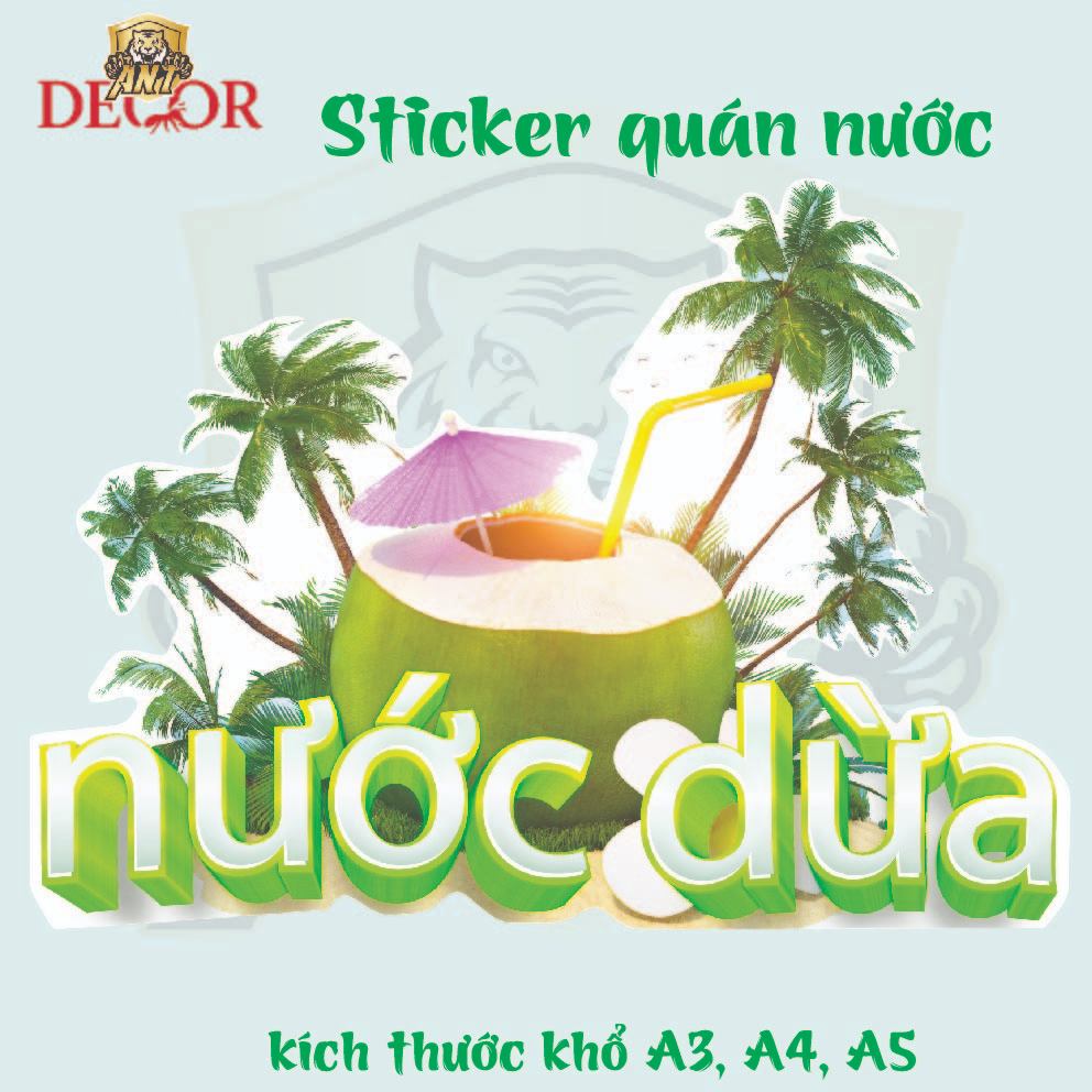 Decal Dán DỪA LẠNH – Nhãn Dán Trang Trí Xe Nước Giải Khát – Dễ Dán, Bền Đẹp, Chống Nước