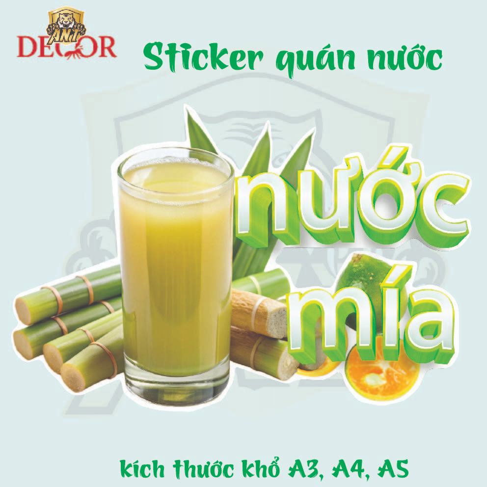 Decal Dán NƯỚC MÍA – RAU MÁ – NƯỚC DỪA – Nhãn Dán Trang Trí Xe Nước Giải Khát – Dễ Dán, Bền Đẹp, Chống Nước