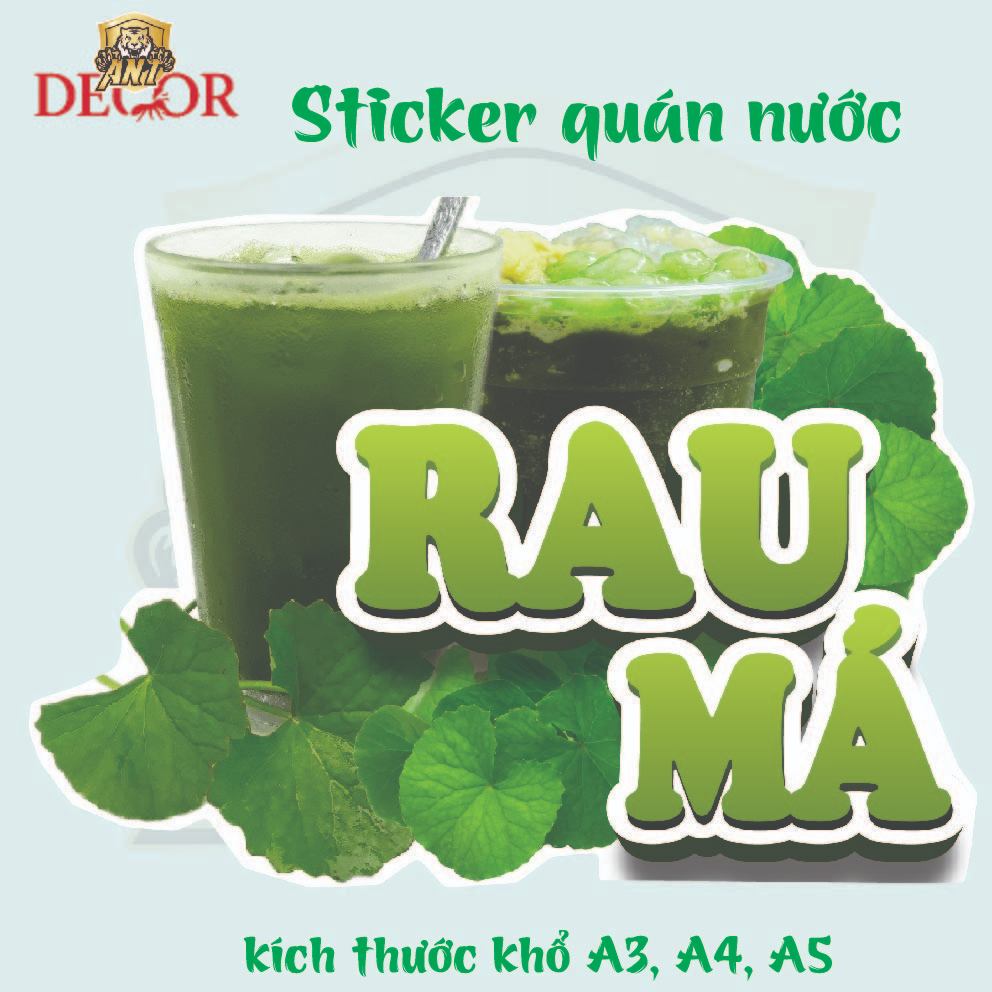 Decal Dán RAU MÁ ĐẬU XANH – Nhãn Dán Trang Trí Xe Nước Giải Khát – Dễ Dán, Bền Đẹp, Chống Nước