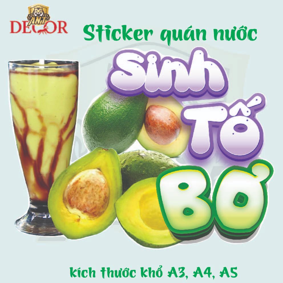 Decal Dán SINH TỐ – Nhãn Dán Trang Trí Xe Sinh Tố, Quầy Nước Ép – Dễ Dán, Bền Đẹp, Chống Nước