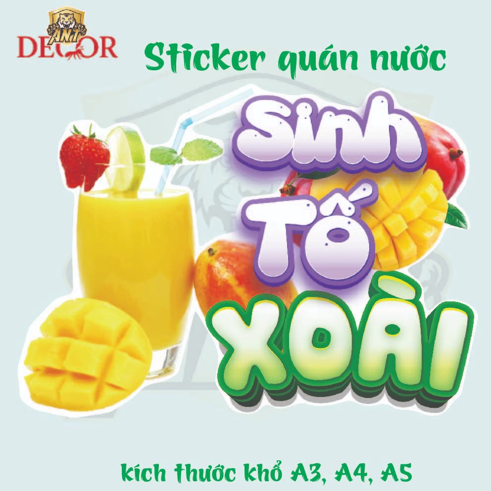 Decal Dán SINH TỐ – Nhãn Dán Trang Trí Xe Sinh Tố, Quầy Nước Ép – Dễ Dán, Bền Đẹp, Chống Nước