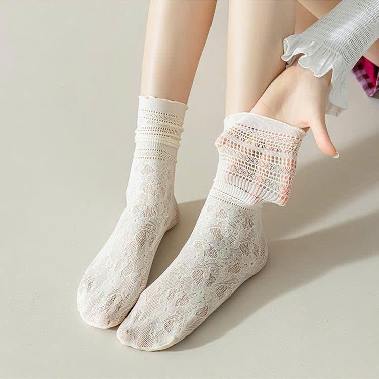 Vớ ren nữ cổ chun gợn sóng phong cách Hàn Quốc mùa hè thoáng mát hàng đẹp mới về Dandal