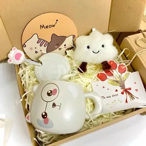 Quà Tặng Tốt Nghiệp, Sinh Nhật, Set Quà Tặng Cốc Mèo Ú Dễ Thương Kèm Lót Ly, Gấu, Thiệp Sinh Nhật, Phụ Kiện Xinh Xắn