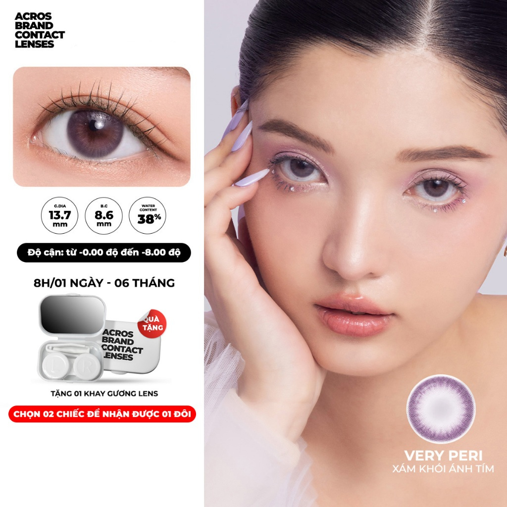Kính áp tròng ACROS BRAND CONTACT LENSES - Màu xám khói ánh tím Very ...