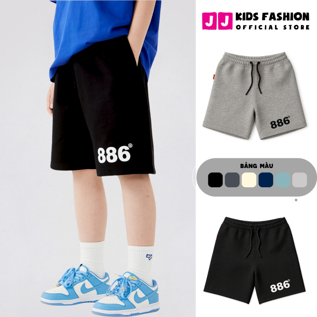 Quần Short Trẻ Em In Số 886 – Phom Rộng Cá Tính – Cotton Mềm Thoáng Mát Mùa Hè | JJ Kids Fashion