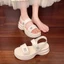 Dép Sandal Min Quai Ngang Nữ Chất Da Pu Đế Cao 5cm Đi Êm Chân Hàng QCCC Đi Học, Đi Chơi