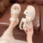 Dép Sandal Min Quai Ngang Nữ Chất Da Pu Đế Cao 5cm Đi Êm Chân Hàng QCCC Đi Học, Đi Chơi