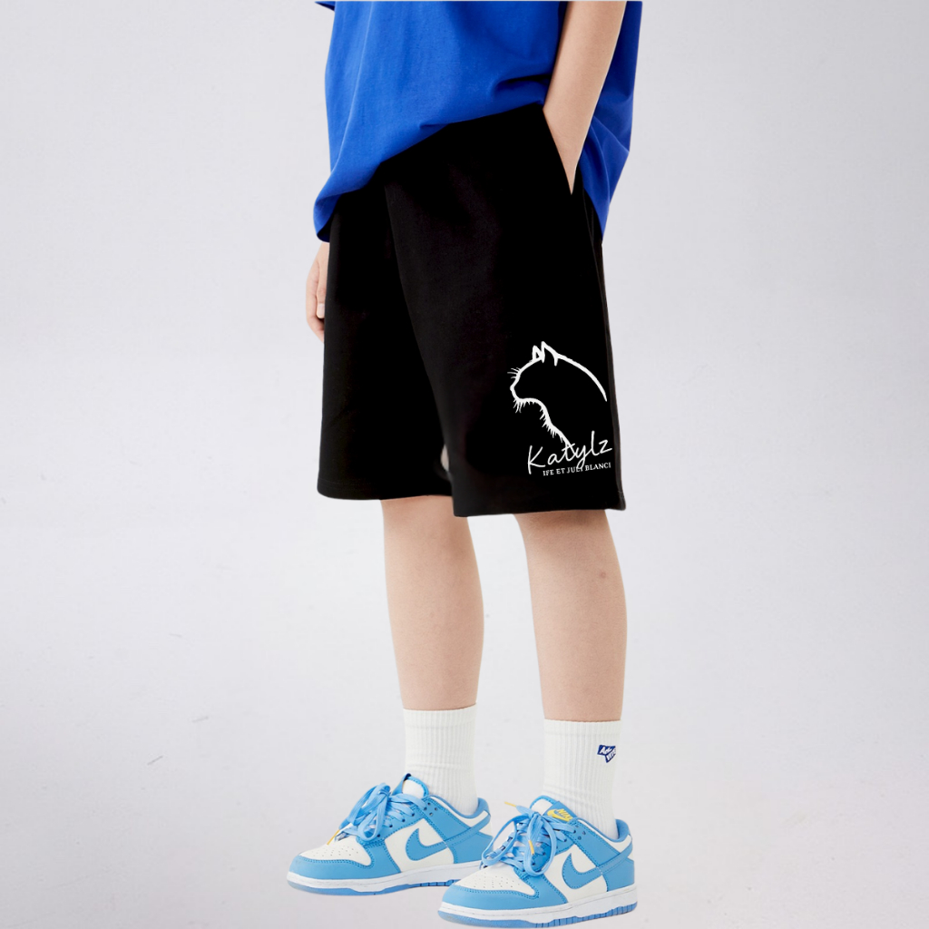 Quần Short Thể Thao Trẻ Em In Hình Mèo Katylz – Cotton Mềm Mịn, Dáng Rộng | JJ Kids Fashion