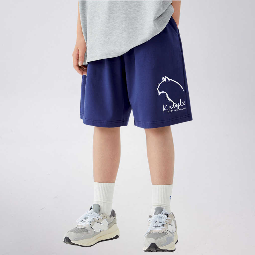 Quần Short Thể Thao Trẻ Em In Hình Mèo Katylz – Cotton Mềm Mịn, Dáng Rộng | JJ Kids Fashion