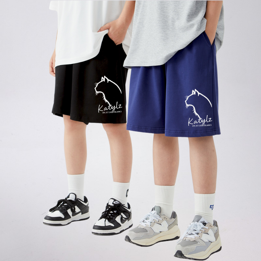Quần Short Thể Thao Trẻ Em In Hình Mèo Katylz – Cotton Mềm Mịn, Dáng Rộng | JJ Kids Fashion