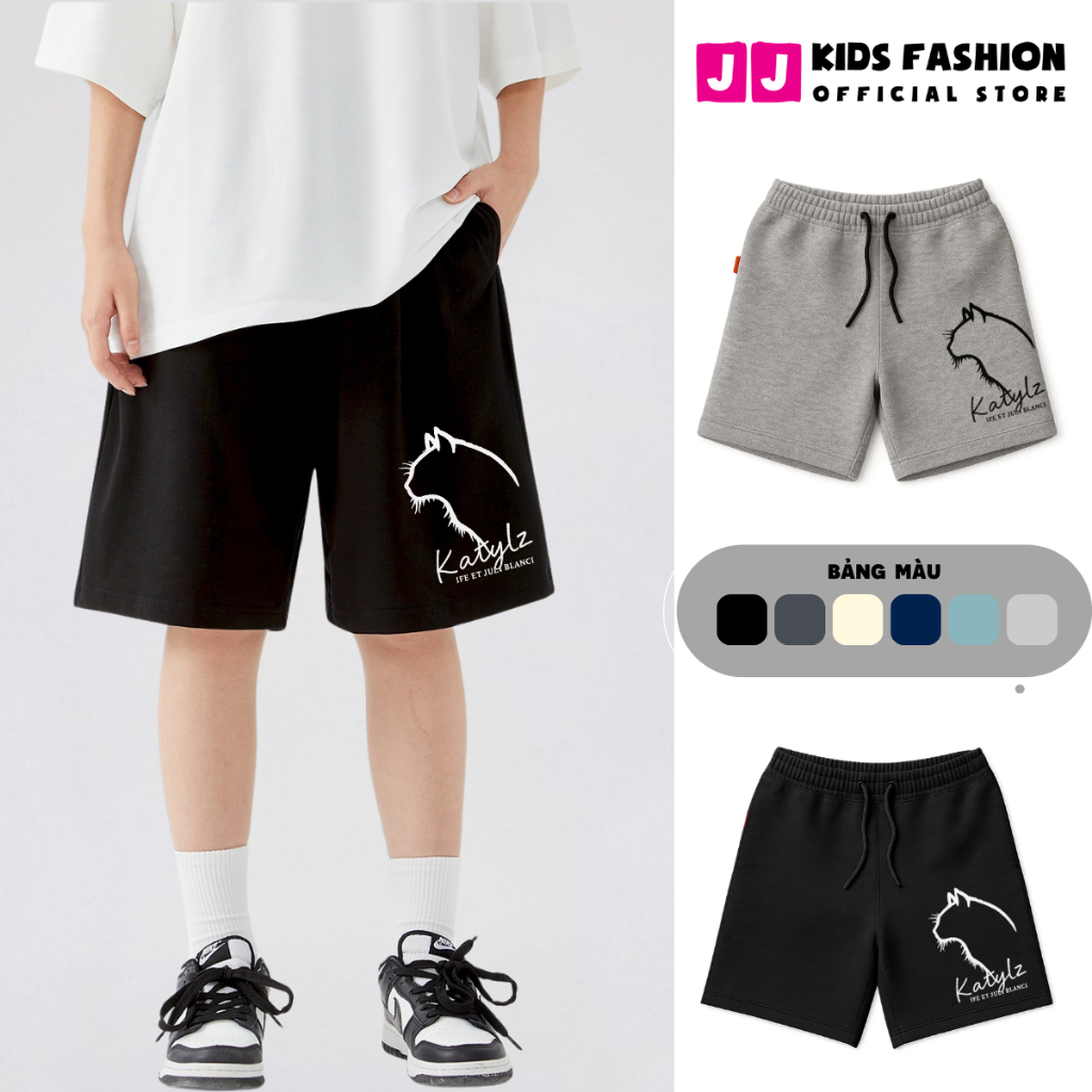 Quần Short Thể Thao Trẻ Em In Hình Mèo Katylz – Cotton Mềm Mịn, Dáng Rộng | JJ Kids Fashion