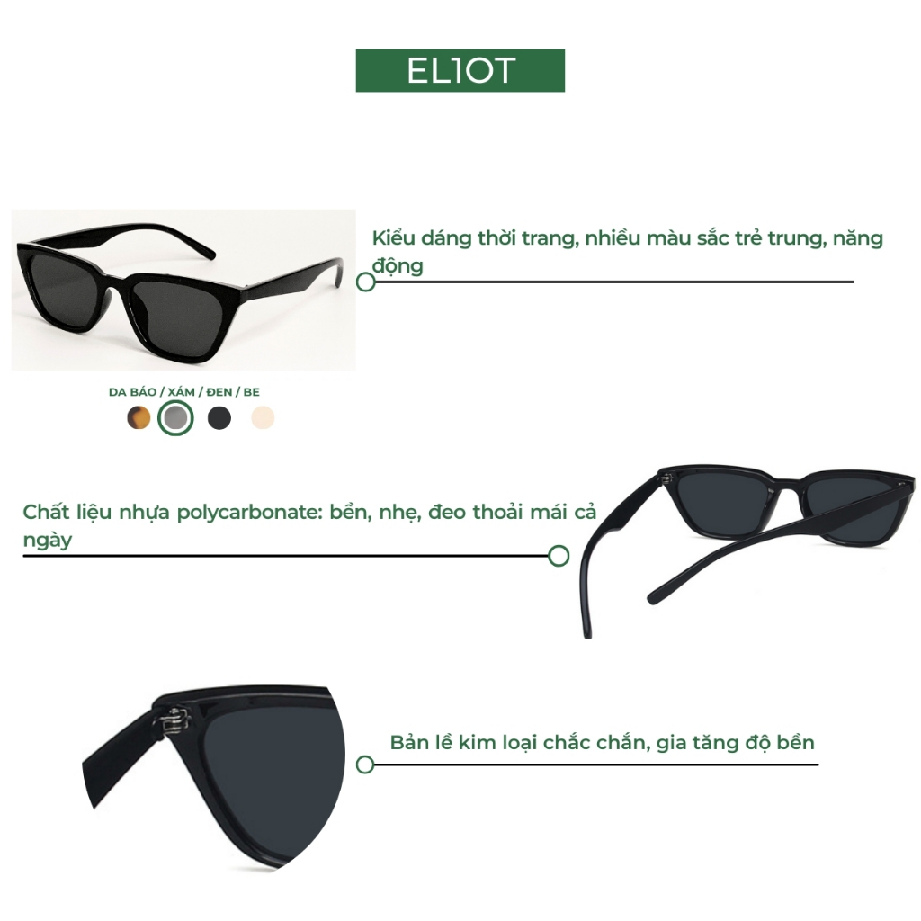 Kính râm mắt mèo ELIOT tròng kính chống tia UV400 kiểu dáng thời trang phù hợp với cả nam và nữ 8828