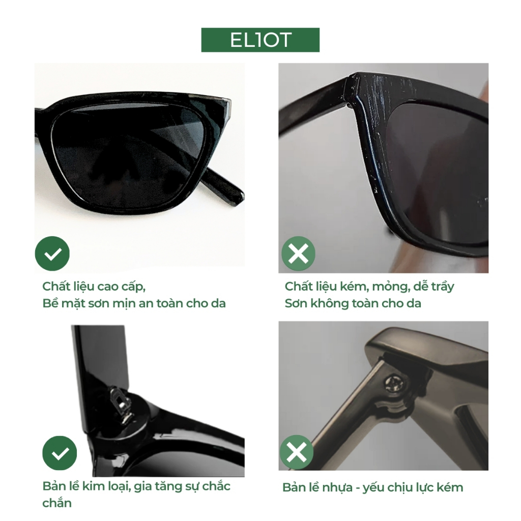 Kính râm mắt mèo ELIOT tròng kính chống tia UV400 kiểu dáng thời trang phù hợp với cả nam và nữ 8828