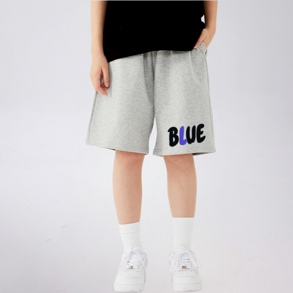 Quần Short Thể Thao Trẻ Em In Chữ “BLUE” – Cotton Co Giãn Thoáng Mát | JJ Kids Fashion