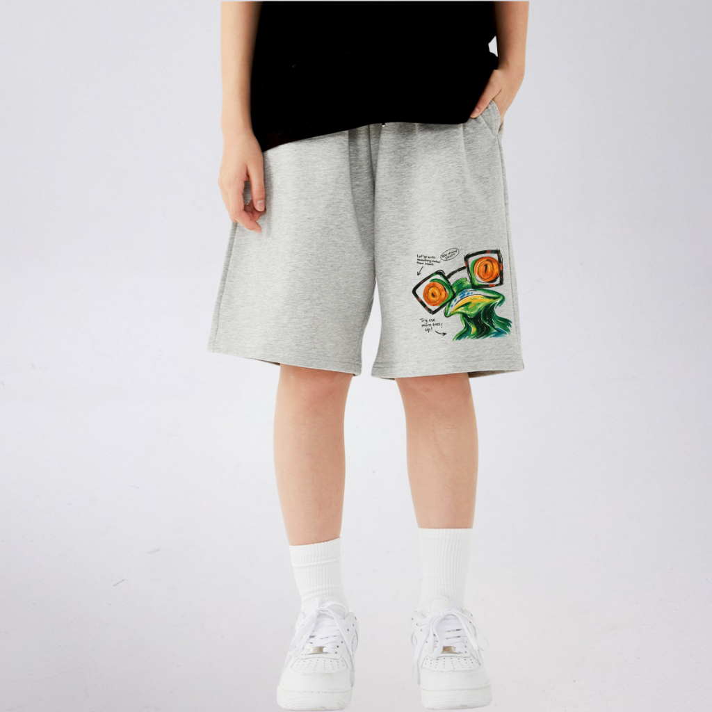 Quần Short Trẻ Em In Hình Ếch Mắt Cam – Form Rộng, Vải Cotton Mềm Mát | JJ Kids Fashion