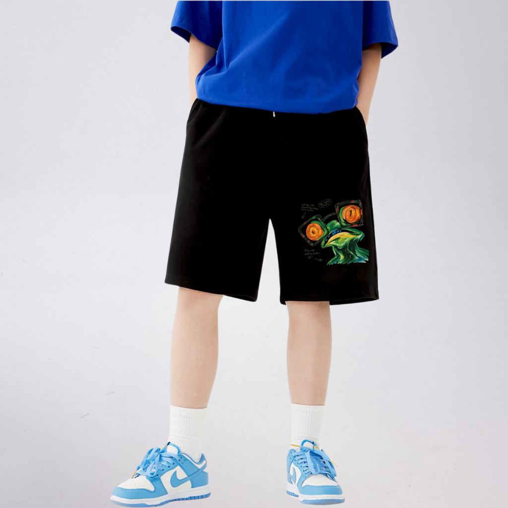 Quần Short Trẻ Em In Hình Ếch Mắt Cam – Form Rộng, Vải Cotton Mềm Mát | JJ Kids Fashion