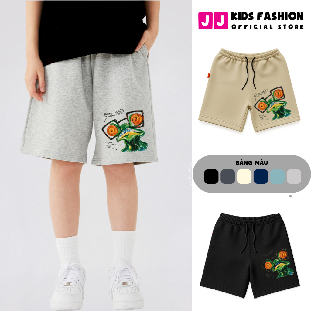 Quần Short Trẻ Em In Hình Ếch Mắt Cam – Form Rộng, Vải Cotton Mềm Mát | JJ Kids Fashion