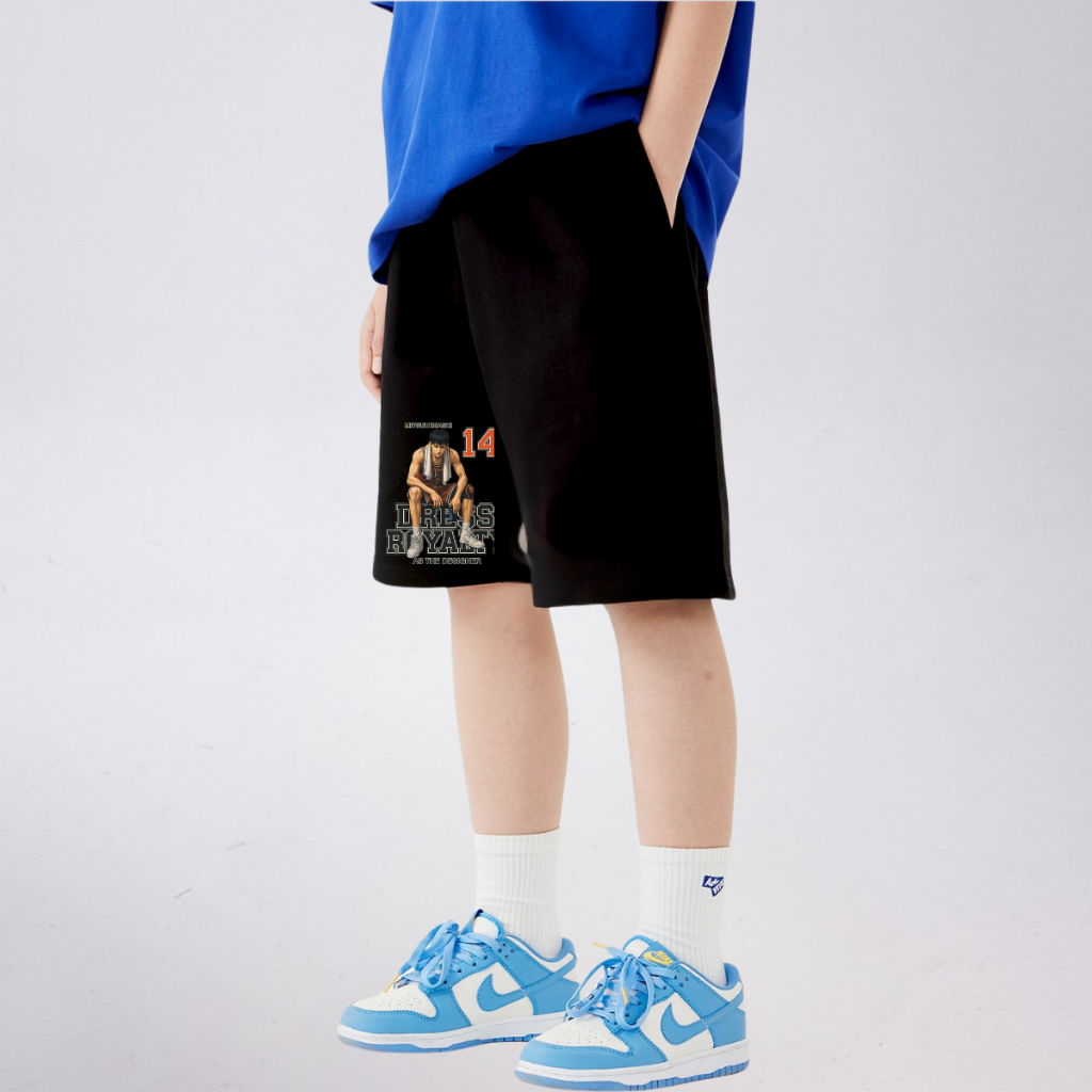 Quần Short Thể Thao Trẻ Em In Hình Cầu Thủ Bóng Rổ, Năng Động, Cotton Co Giãn | JJ Kids Fashion