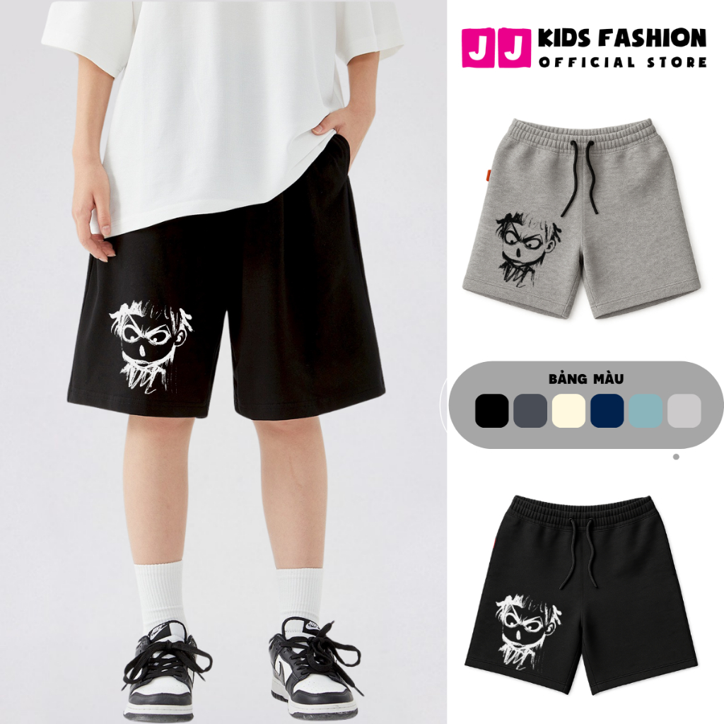 Quần Short Trẻ Em In Hình Cá Tính – Dáng Rộng, Vải Cotton Mềm Mát | JJ Kids Fashion