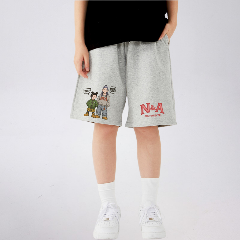 Quần Short Trẻ Em In Hình Anh Em N&A – Form Rộng, Vải Cotton Co Giãn B725 | JJ Kids Fashion