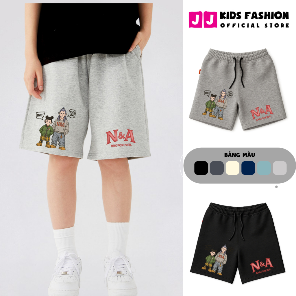 Quần Short Trẻ Em In Hình Anh Em N&A – Form Rộng, Vải Cotton Co Giãn B725 | JJ Kids Fashion