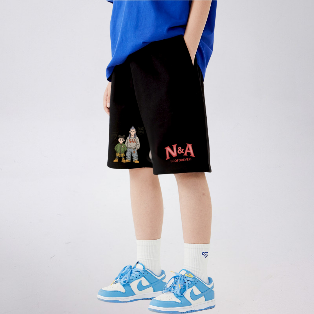 Quần Short Trẻ Em In Hình Anh Em N&A – Form Rộng, Vải Cotton Co Giãn B725 | JJ Kids Fashion