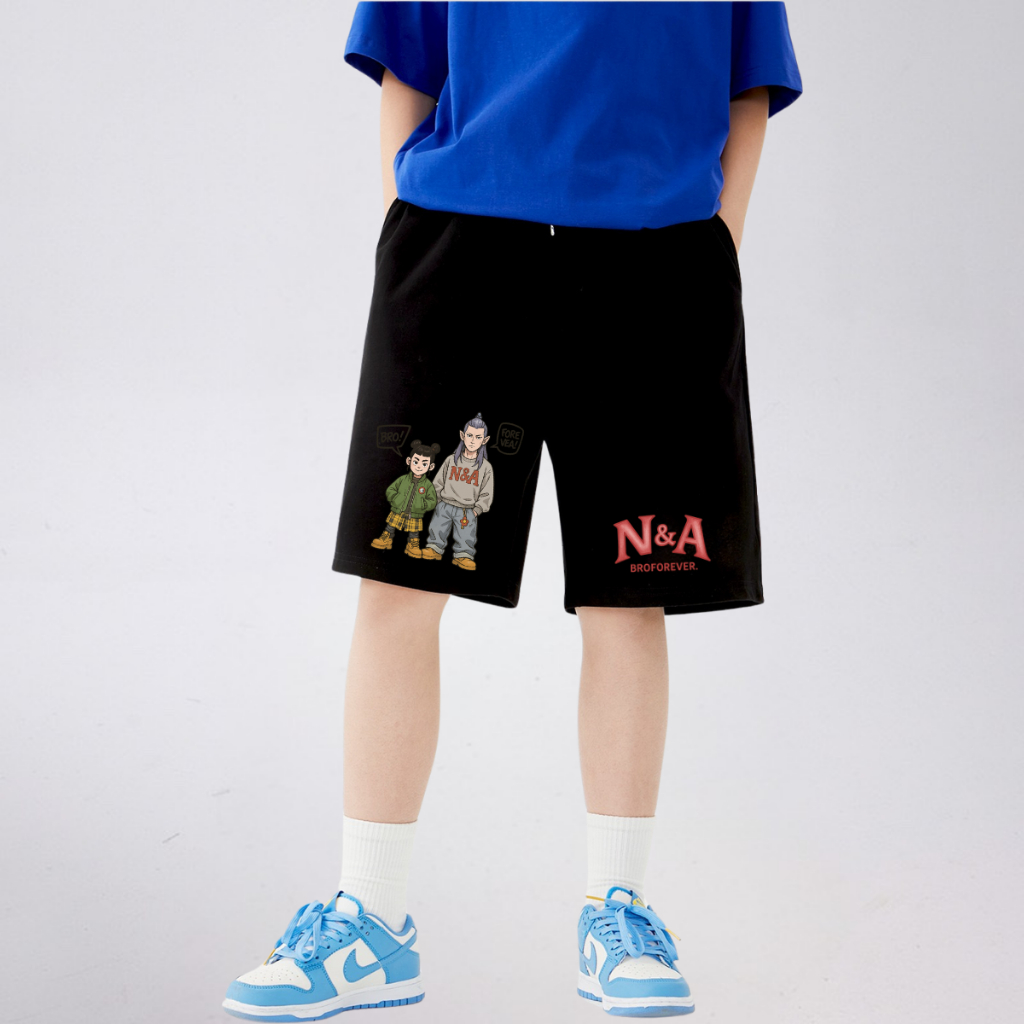 Quần Short Trẻ Em In Hình Anh Em N&A – Form Rộng, Vải Cotton Co Giãn B725 | JJ Kids Fashion