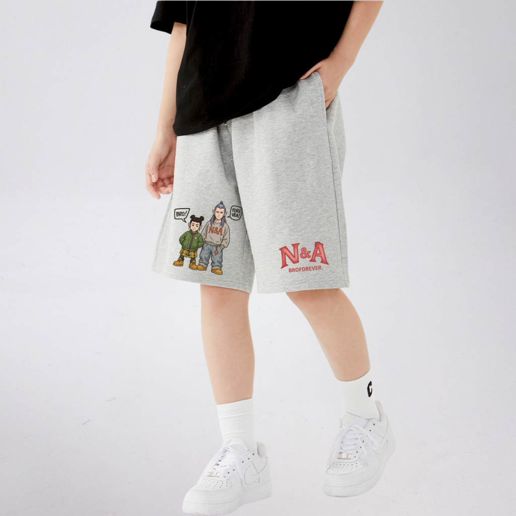 Quần Short Trẻ Em In Hình Anh Em N&A – Form Rộng, Vải Cotton Co Giãn B725 | JJ Kids Fashion