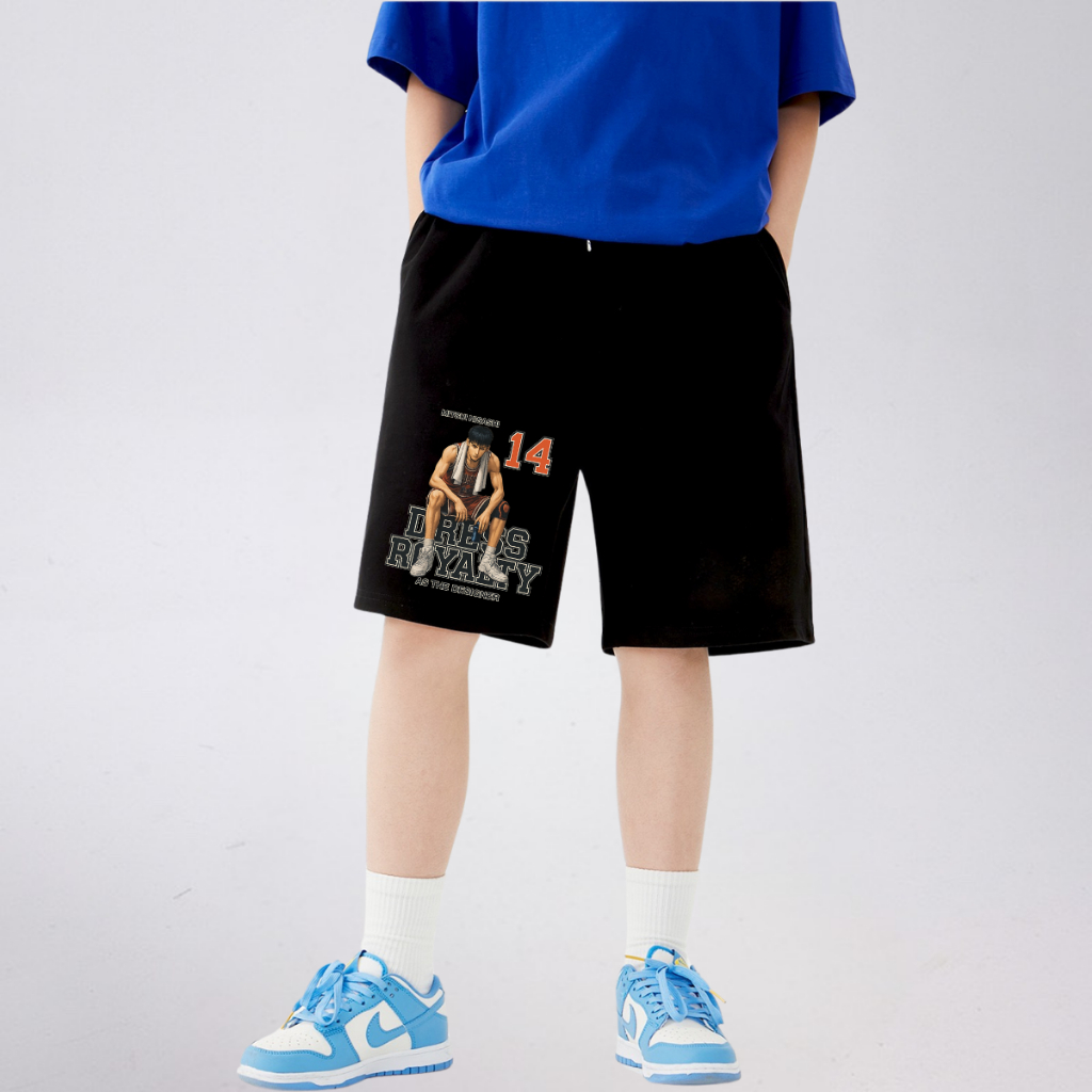 Quần Short Thể Thao Trẻ Em In Hình Cầu Thủ Bóng Rổ, Năng Động, Cotton Co Giãn | JJ Kids Fashion