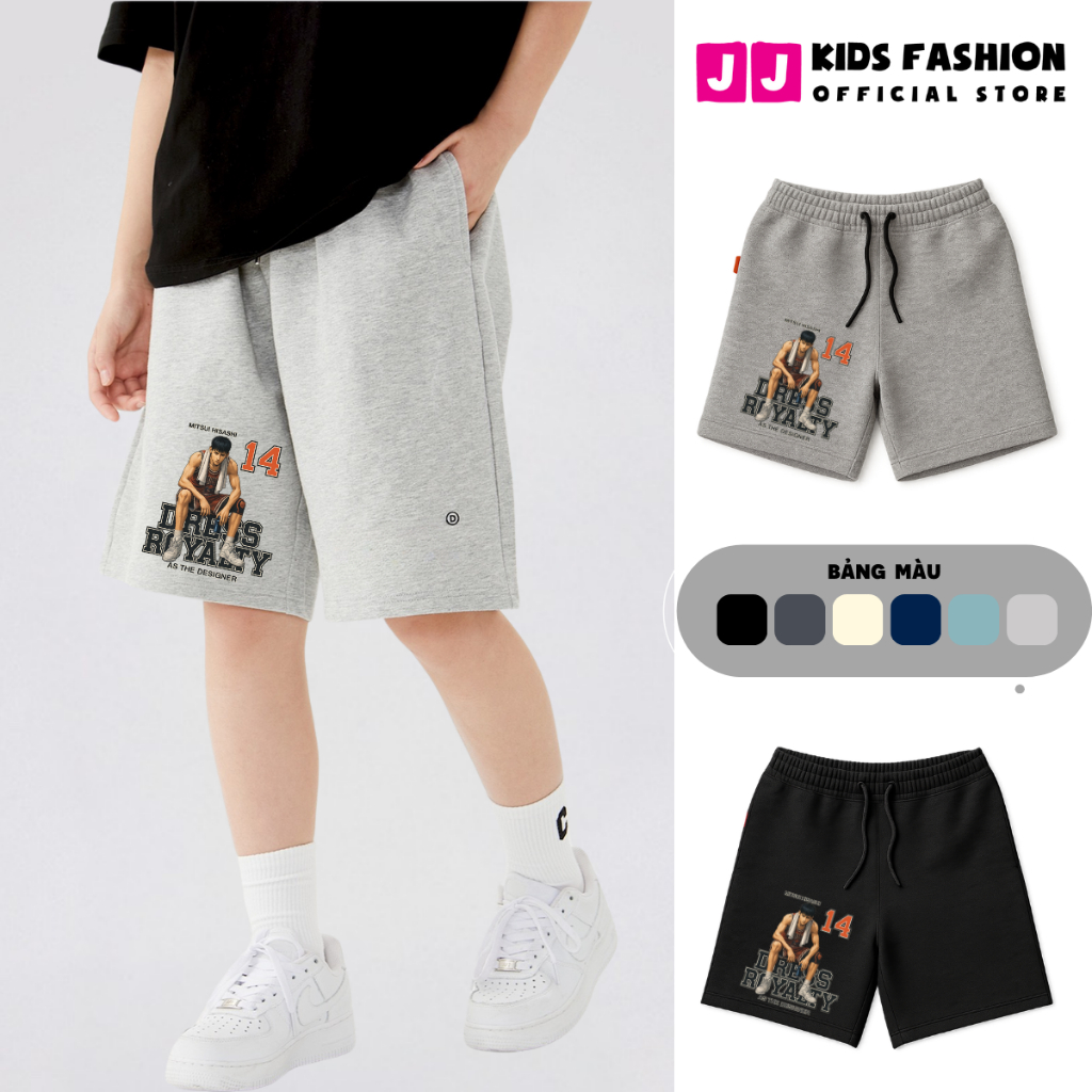 Quần Short Thể Thao Trẻ Em In Hình Cầu Thủ Bóng Rổ, Năng Động, Cotton Co Giãn | JJ Kids Fashion