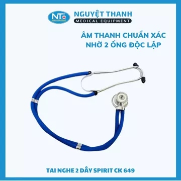 Ống nghe y tế 2 dây Spirit CK-649, thiết kế 2 mặt, công nghệ lọc tạp âm, màu xanh lam