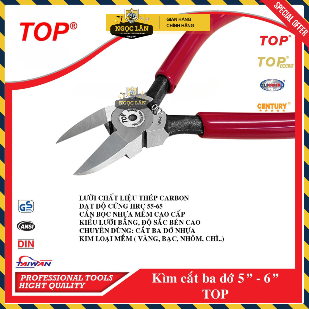 [Chính hãng TOP] Kìm cắt ba dớ, kìm cắt nhựa TOP 5", 6" hàng Đài Loan cao cấp