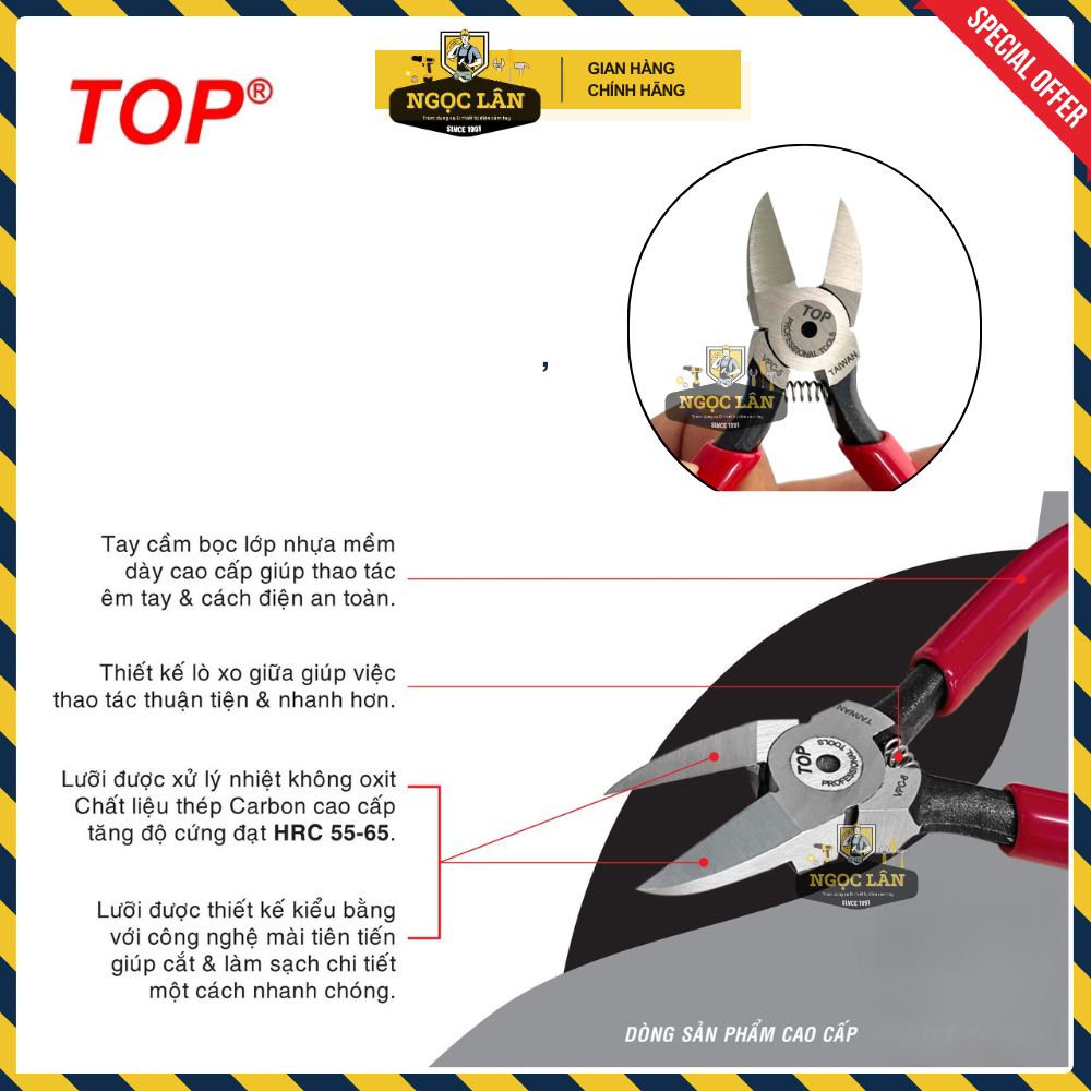 [Chính hãng TOP] Kìm cắt ba dớ, kìm cắt nhựa TOP 5", 6" hàng Đài Loan cao cấp