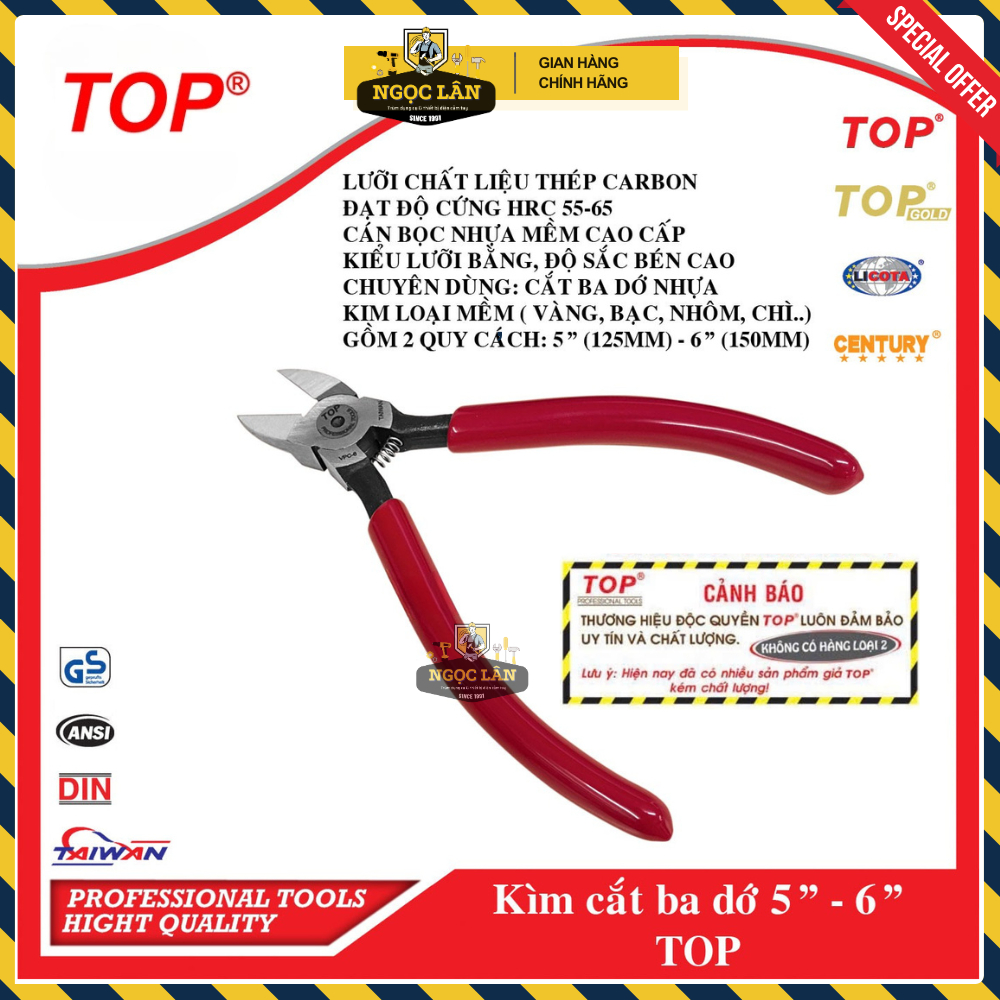 [Chính hãng TOP] Kìm cắt ba dớ, kìm cắt nhựa TOP 5", 6" hàng Đài Loan cao cấp