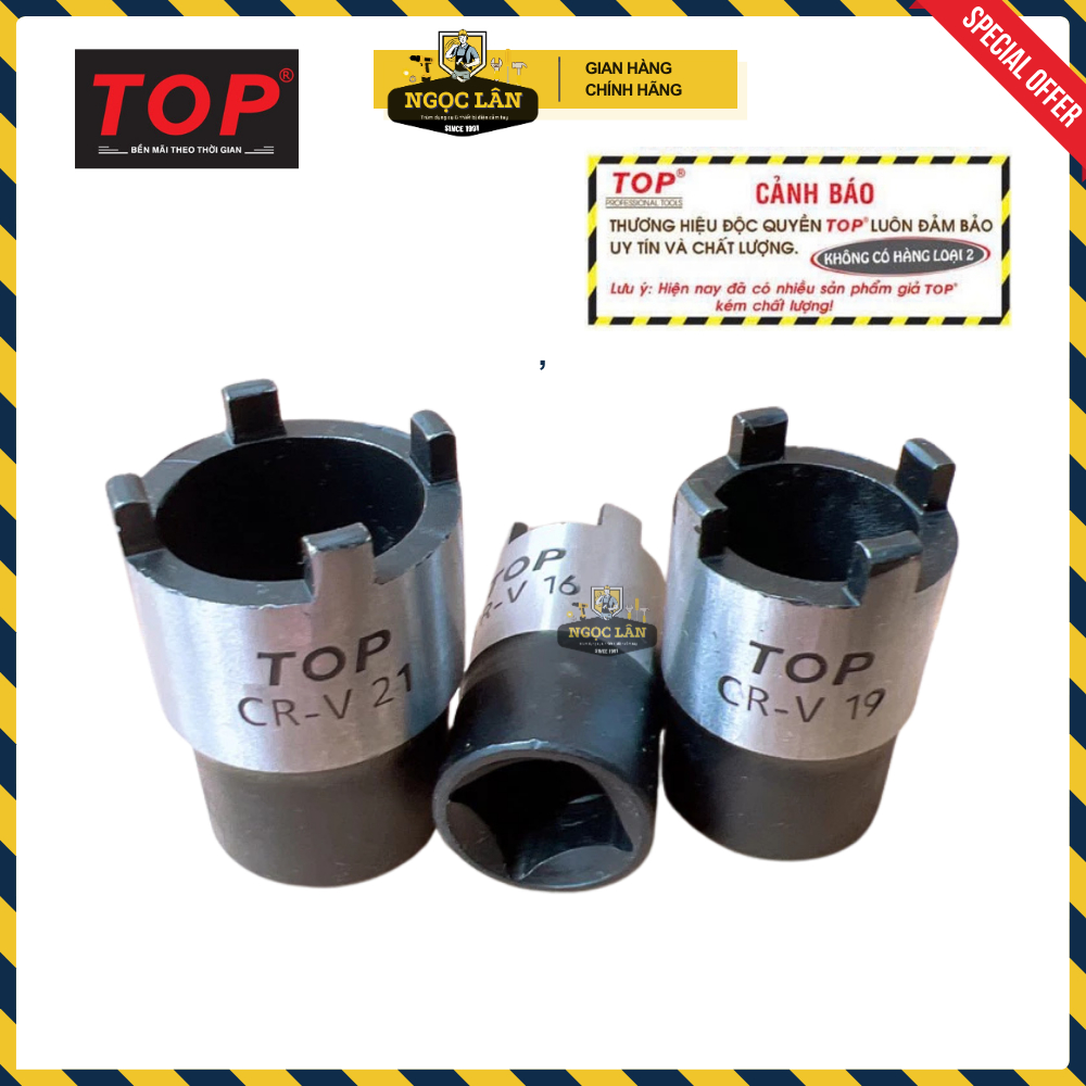 [Chính hãng TOP] Dụng cụ, túyp mở tán nồi côn xe máy TOP 1/2" 16-19-21mm hàng Đài Loan cao cấp