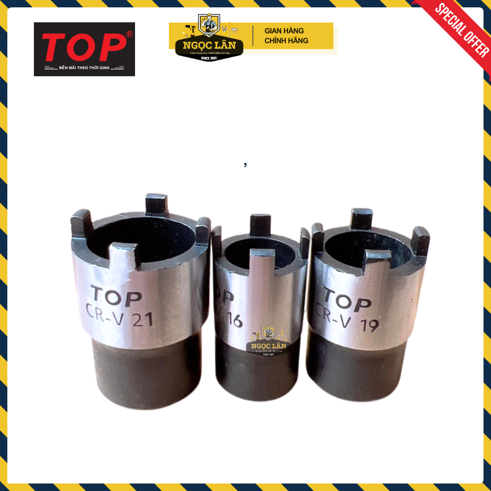 [Chính hãng TOP] Dụng cụ, túyp mở tán nồi côn xe máy TOP 1/2" 16-19-21mm hàng Đài Loan cao cấp