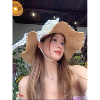 Mũ cói vành rộng nơ xinh yêu tiểu thư