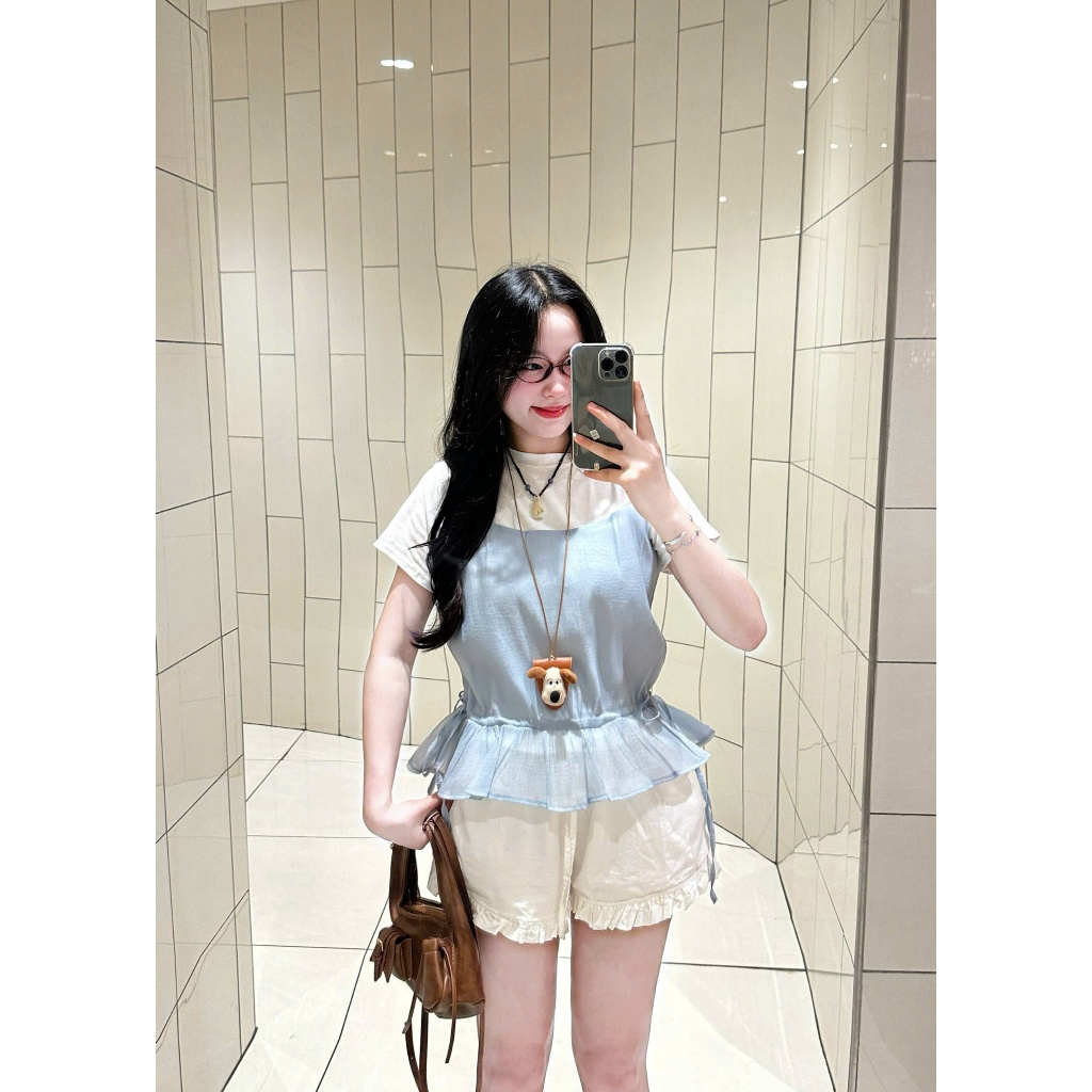 Set áo thun basic kèm áo tơ 2 dây rút eo freesize SUMMER TOP Joolate - tách set