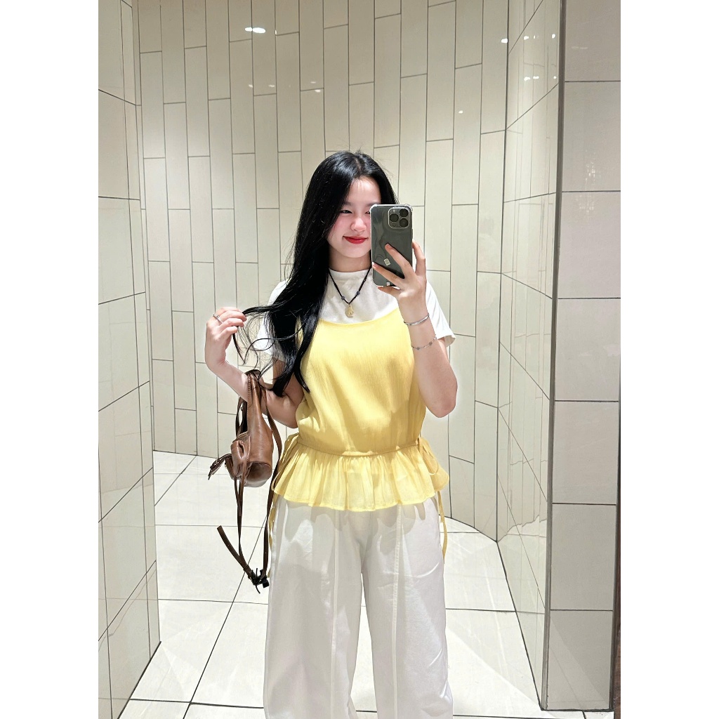 Set áo thun basic kèm áo tơ 2 dây rút eo freesize SUMMER TOP Joolate - tách set