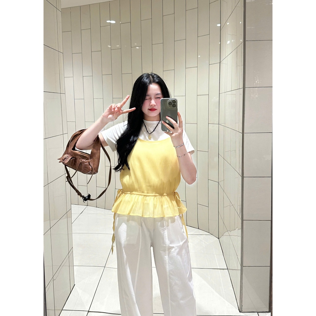 Set áo thun basic kèm áo tơ 2 dây rút eo freesize SUMMER TOP Joolate - tách set