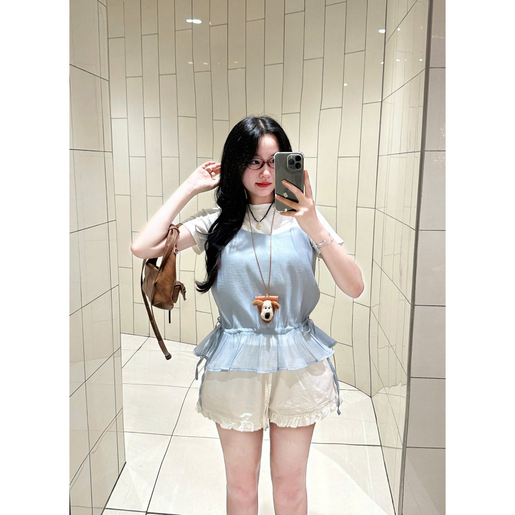 Set áo thun basic kèm áo tơ 2 dây rút eo freesize SUMMER TOP Joolate - tách set