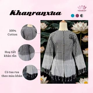 Áo bà ba họa tiết khăn rằn đậm chất Nam Bộ phiên bản sọc trắng đen