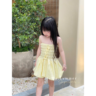 Váy bé gái,Váy 2 dây quây nơ kiểu dáng bí Tặng kèm túi cói cho bé gái