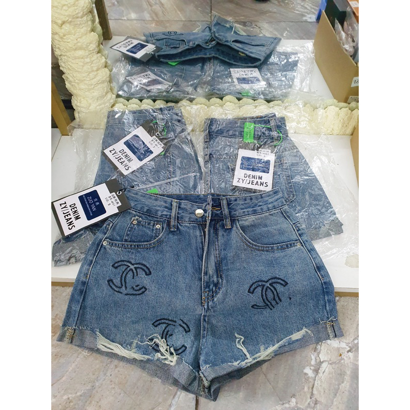 Set áo và váy quần short jean xanh dương