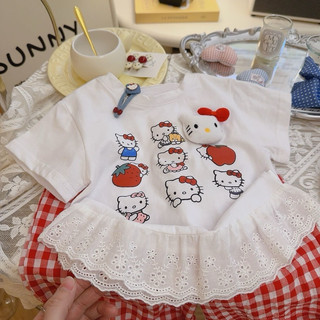 Áo cotton hoạt tiết hellokity xinh xắn cho bé gái