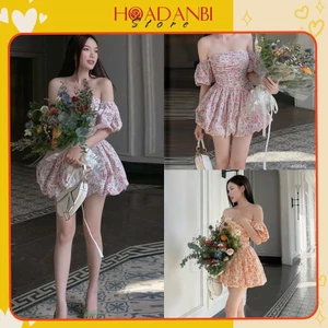 Váy hoa nhí cup ngực tay bồng tiểu thư điệu đà Hàn Quốc, Set váy hoa nhí Hoadanbistore
