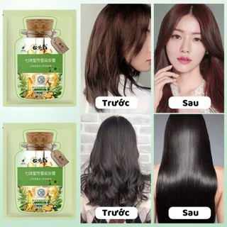 Hộp 10 Gói Dầu Gội Nhuộm Tóc Thảo Dược Tấm Thị, Dầu Gội Phủ Bạc Nhuộm Tóc Đen, Nâu Nuôi Dưỡng Kích Thích Mọc Tóc Vân Thỏ