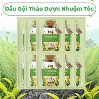 Hộp 10 Gói Dầu Gội Nhuộm Tóc Thảo Dược Tấm Thị, Dầu Gội Phủ Bạc Nhuộm Tóc Đen, Nâu Nuôi Dưỡng Kích Thích Mọc Tóc Vân Thỏ