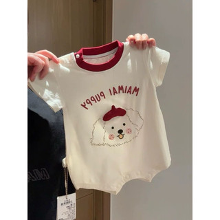 Bodysuit viền chó con cute dễ thương cotton mát mẻ mùa hè cho bé phong cách hàn quốc