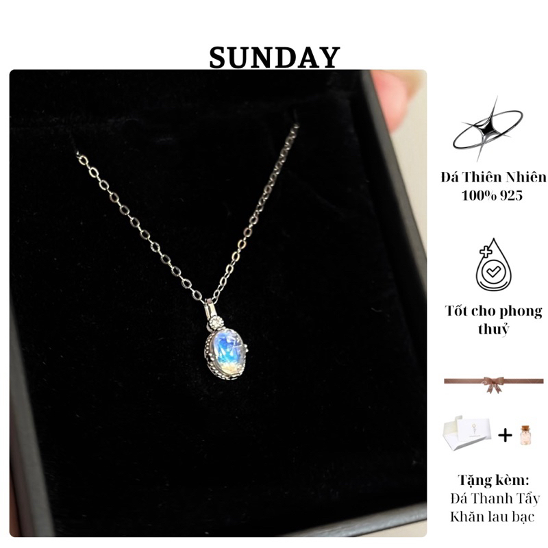 (Chỉ có mặt dây chuyền) Moonstone Thiên Nhiên Đa Giác Bạc S925-Sunday